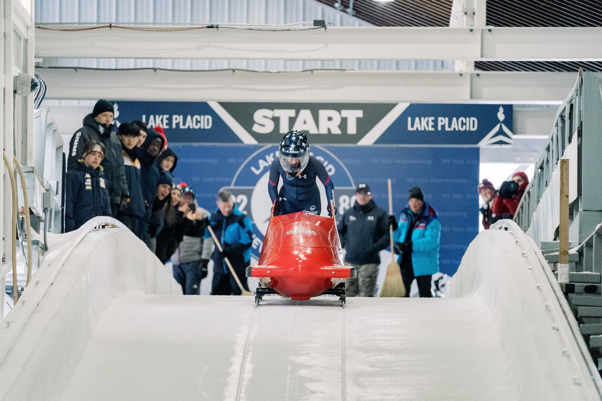 Emily Bradley pushes off from the start for the first race in Lake Placid, New York.