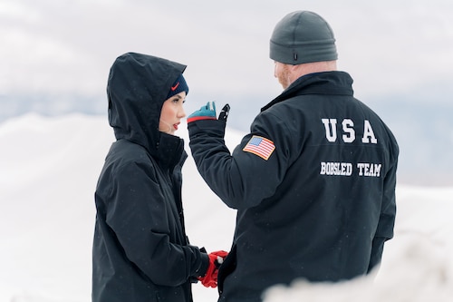 Emily Bradley discussing race strategies with her dad, Mike Bradley, in Lake Placid.