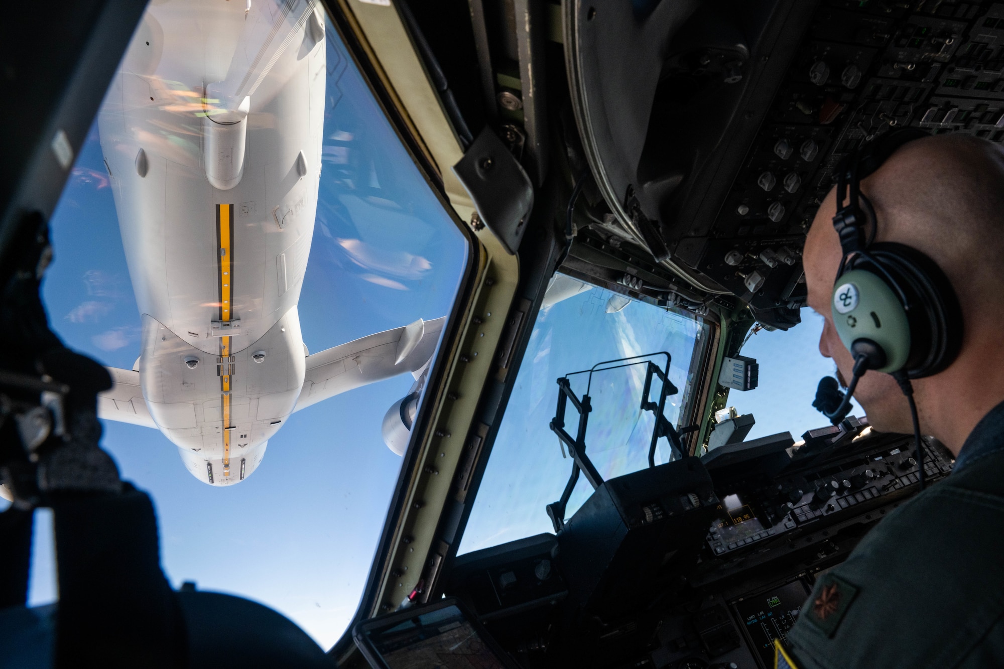 U.S. Air Force Maj. Dane Wold, No. 36 Squadron pilot, prepares to receive fuel from a Royal Australian Air Force KC-30A Multi-Role Tanker Transport (MRTT) in the skies over Australia during a training flight for Global Dexterity 23-1, April 25, 2023. This is the sixth iteration of Exercise Global Dexterity between the U.S. Air Force and our Indo-Pacific partners, the Royal Australian Air Force, and focuses on strengthening our military partnership in the region. (U.S. Air Force photo by Senior Airman Makensie Cooper)