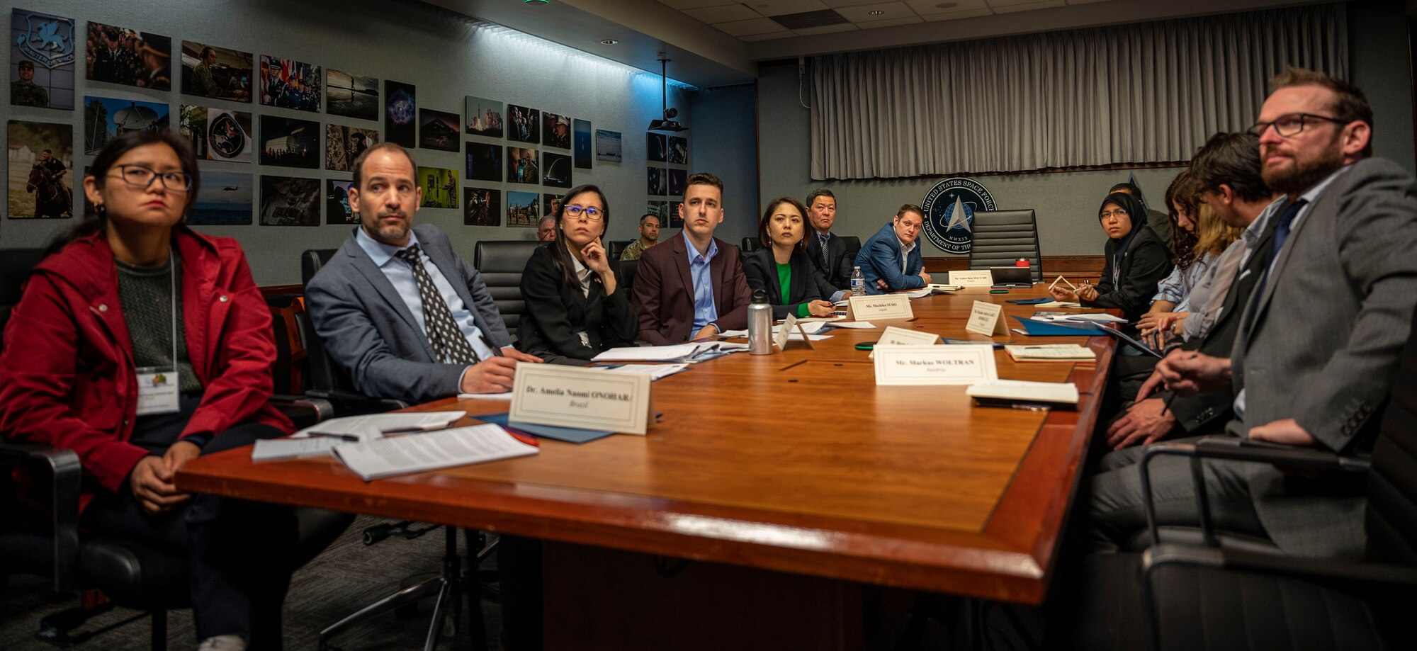 Space Operations Command delivered a mission brief to 22 International Visitor Leadership Program participants at SpOC Headquarters, Peterson Space Force Base, Colo., April 14, 2023. Paul briefed the IVLP on SpOC’s mission and familiarized attendees with Space Force structure. (US Space Force photo by SSgt Jose A. Rodriguez Jr)