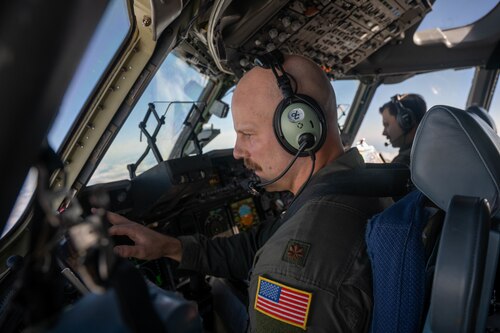 A U.S. Air Force C-17 Globemaster III conducts touch and goes during a scheduled training flight during Exercise Global Dexterity 23-1 at Royal Australian Air Force Base Amberley, Queensland, Australia, April 25, 2023. This is the sixth iteration of Exercise Global Dexterity between the United States Air Force and our Indo-Pacific partners, the Royal Australian Air Force, and focuses on strengthening our military partnership in the region. (U.S. Air Force photo by Senior Airman Makensie Cooper)