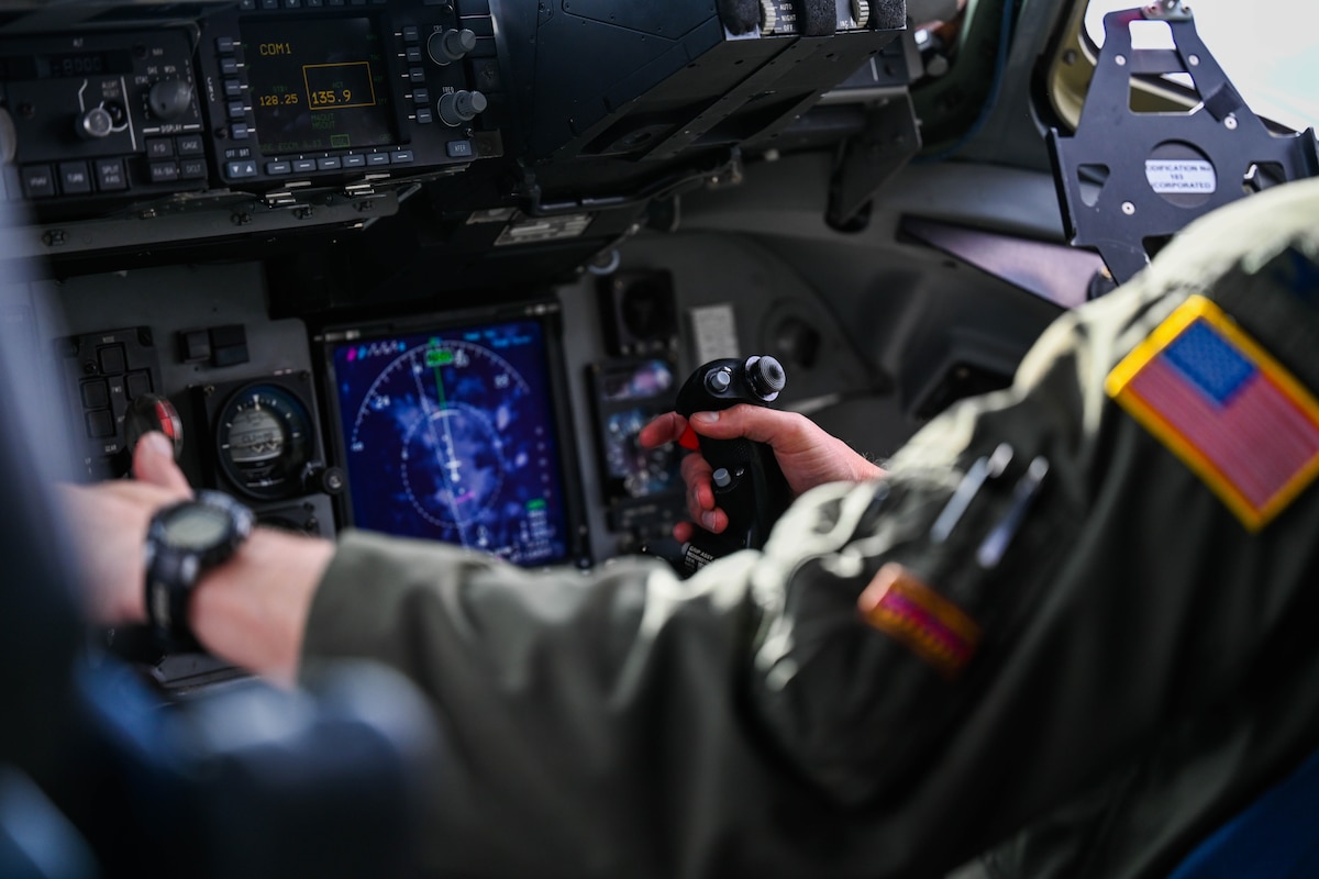 U.S. Air Force Garrett Fisher, 15th Operations Group commander, flies a C-17 Globemaster III during Exercise Global Dexterity 23-1 during a training flight around Queensland, Australia, April 25, 2023. The exercise’s focus is to learn from one another to develop air force capabilities in the U.S. and Australia that are operationally resilient and effective in achieving mission success across a spectrum of tactical objectives. (U.S. Air Force photo by Senior Airman Makensie Cooper)
