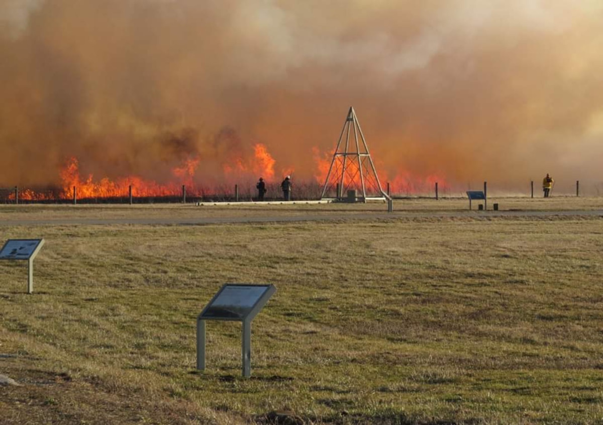 A prescribed fire is held at Huffman Prairie.