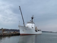 The now-decommissioned CGC Decisive, WMEC 629, tied up at the Coast Guard Yard, 13 April 2023, awaiting final disposition.