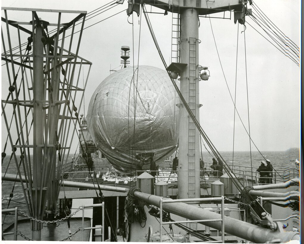 "Captive Balloon Supports 'Voice of America' Antenna aboard CGC Courier, 1952.