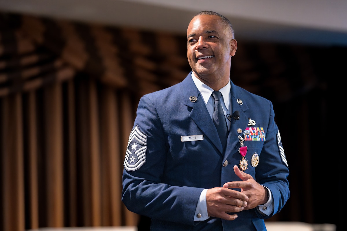 Photo of Chief Master Sgt. Timothy White smiling.