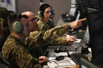 U.S. Air Force Chief Master Sgt. John Chestnut teaches service members from Lithuania, Latvia and Hungary during a joint training exercise April 28, 2023 in Blue Ash, Ohio.