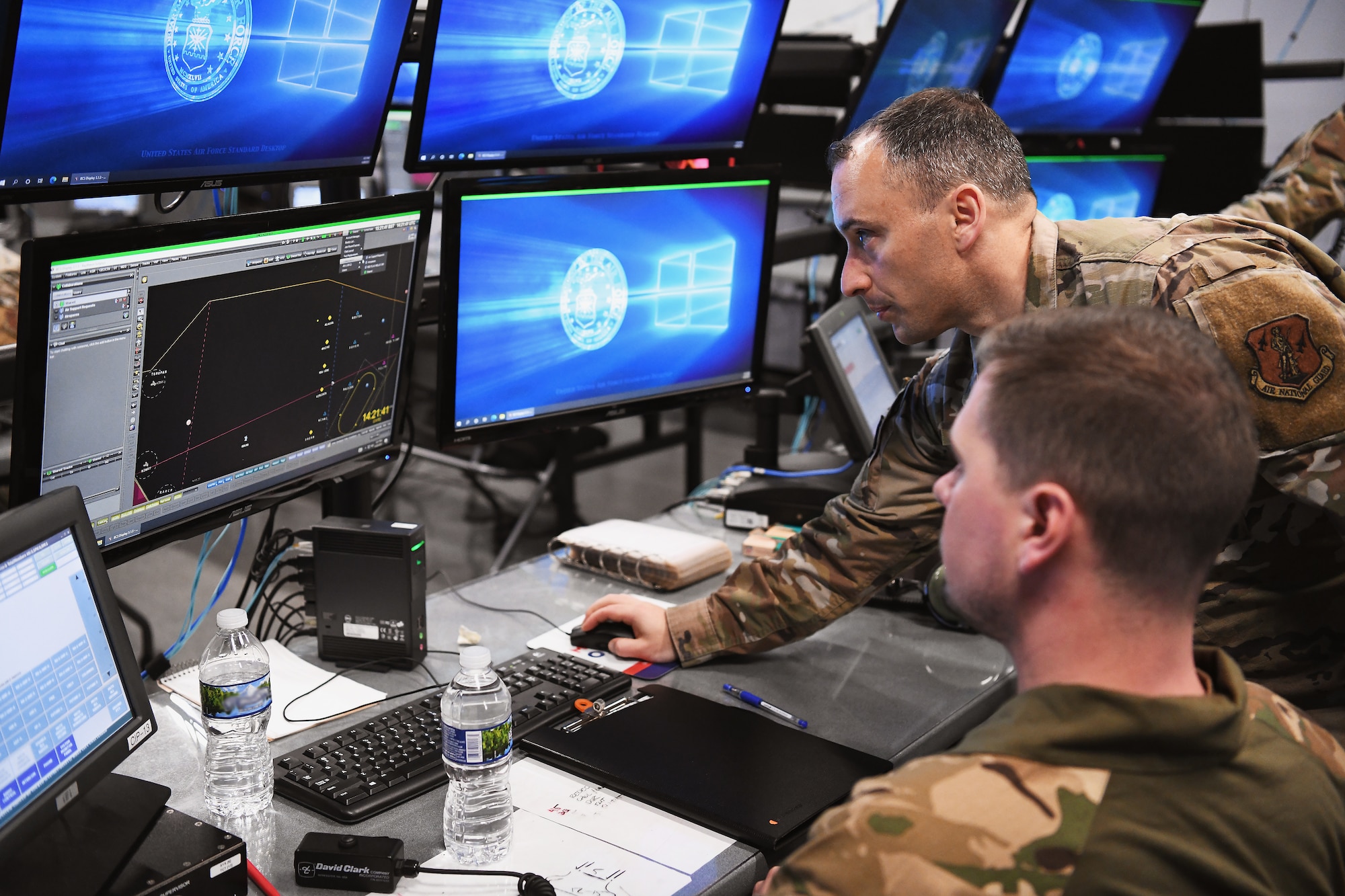 Airmen assigned to the 123rd Air Control Squadron train alongside service members from Lithuania, Latvia and Hungary during a joint training exercise April 28, 2023 in Blue Ash, Ohio. Success in contested environments depends on how well U.S. forces combine with the broad range of allied and partner capabilities and expertise to secure our common interests and promote our shared values. (U.S. Air National Guard photo by Shane Hughes)