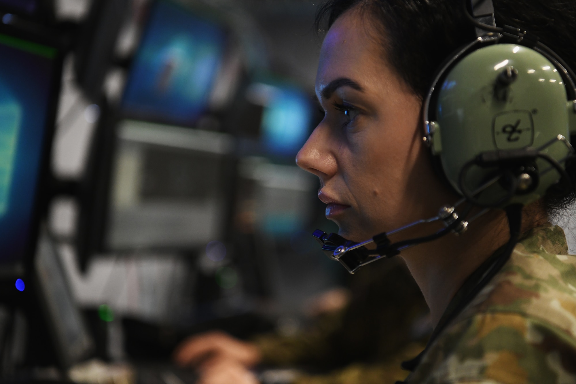 Lithuanian Air Force Staff Sgt. Kristina Dabuzinskiene trains on air battle management tactics April 28, 2023 during a joint training exercise with airmen assigned to the Ohio Air National Guard's 123rd Air Control Squadron in Blue Ash, Ohio. International allies and partners are a force multiplier and one of the greatest strategic assets the U.S. has as a nation. (U.S. Air National Guard photo by Shane Hughes)