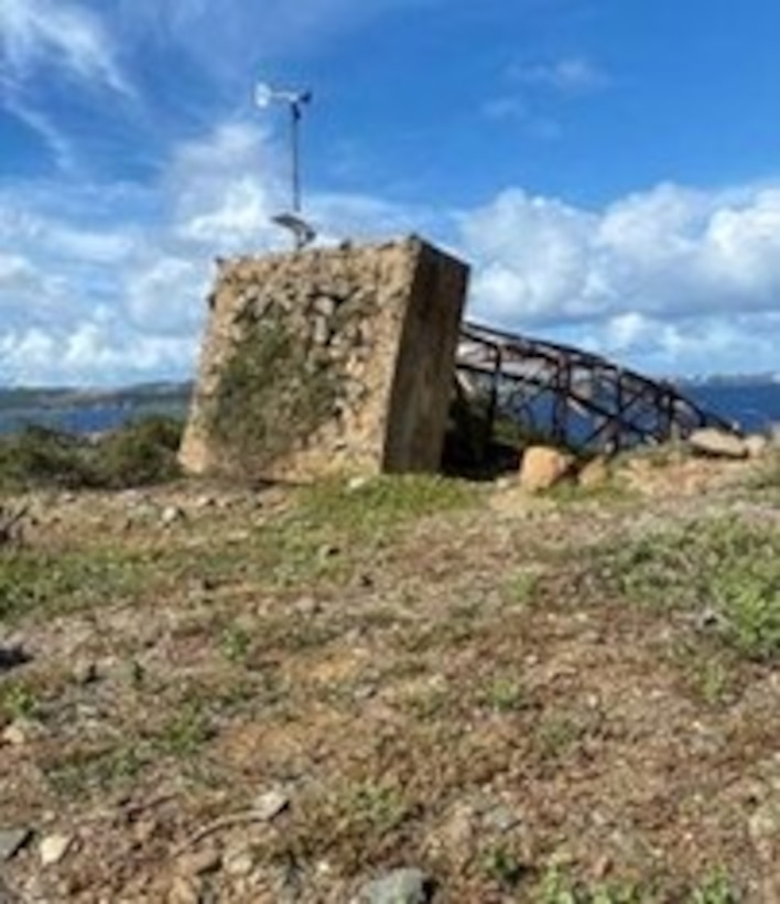 Aids to Navigation Tower on Buck Island pictured laying on its side following the initial assessment visit that took place Sept. 8, 2020, to rebuild the tower after it was toppled by Hurricane Irma in 2017. Aids to Navigation Team Puerto Rico completed and eight-day project that resulted in a rebuilt tower light that became operational April 23, 2023, and is assisting maritime traffic seeking to enter Charlotte Amalie or West Gregory Channel in St. Thomas, U.S. Virgin Islands. (U.S. Coast Guard photo)