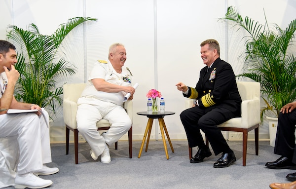 Adm. Samuel Paparo holds a bilateral discussion with Vice Adm. Antonio Natale.