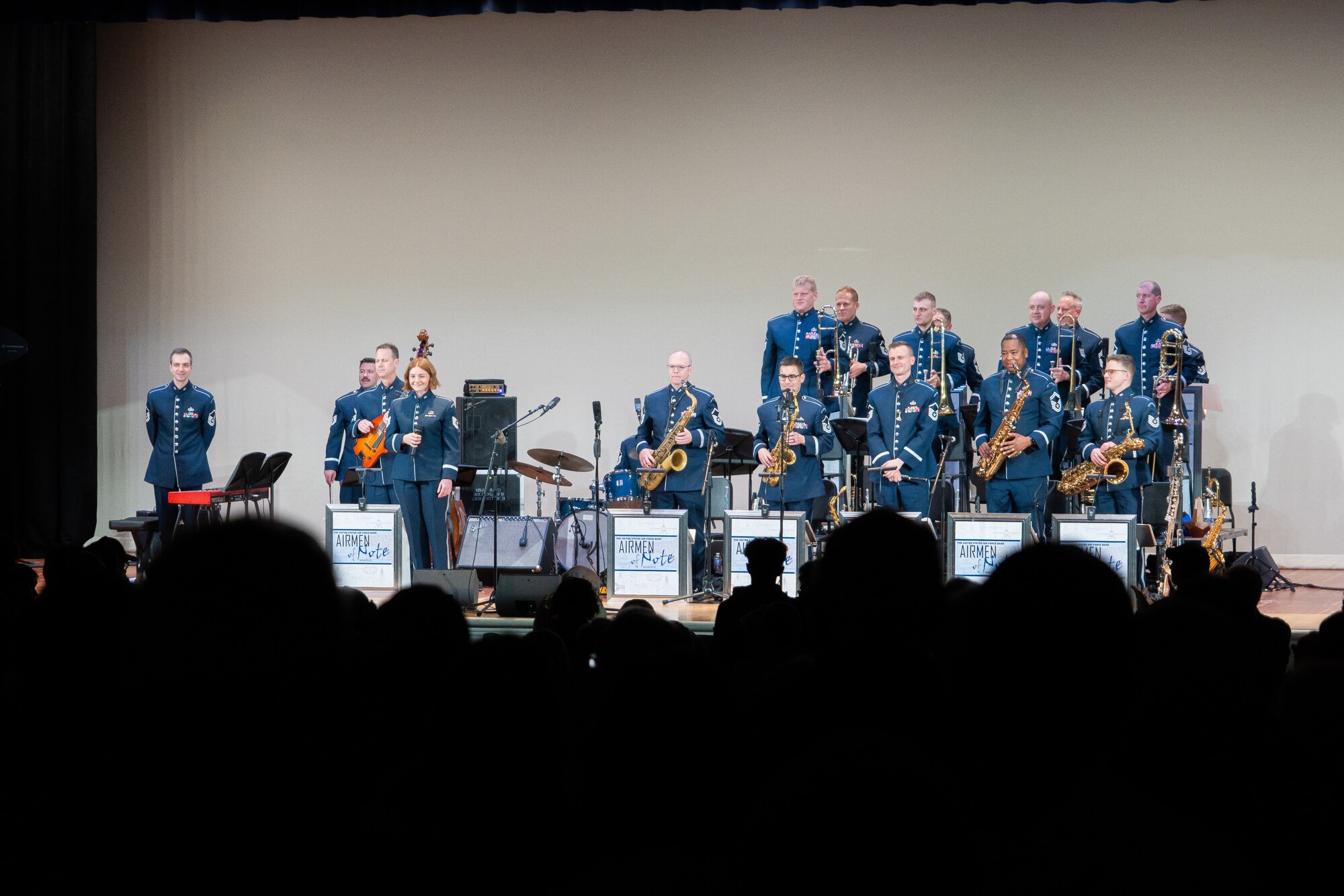 The Airmen of Note jazz ensemble receive a standing ovation following their performance at Williamsville South High School.