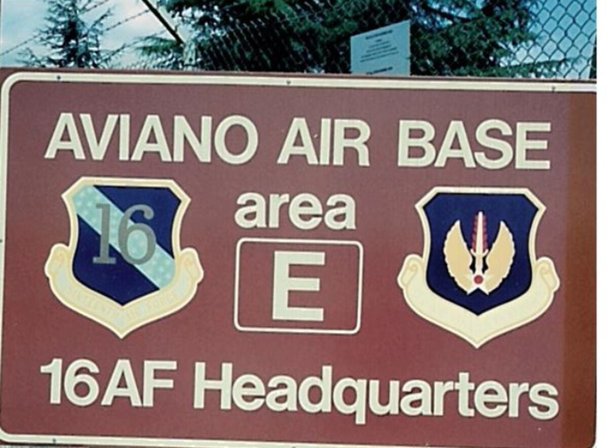 A sign showing 16th Air Force's headquarters.