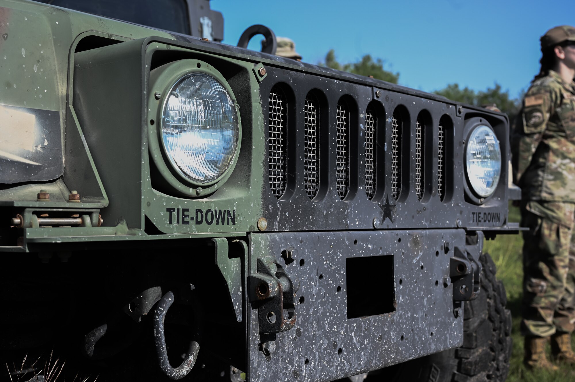 A Humvee sits idle before being used for training at Laughlin Air Force Base, Texas, on April 28, 2023.