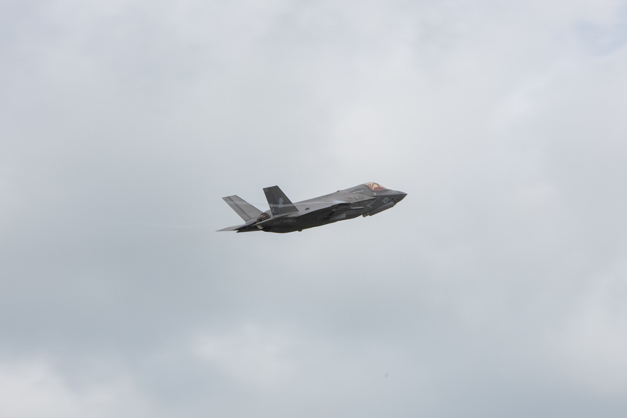 An aircraft takes off.