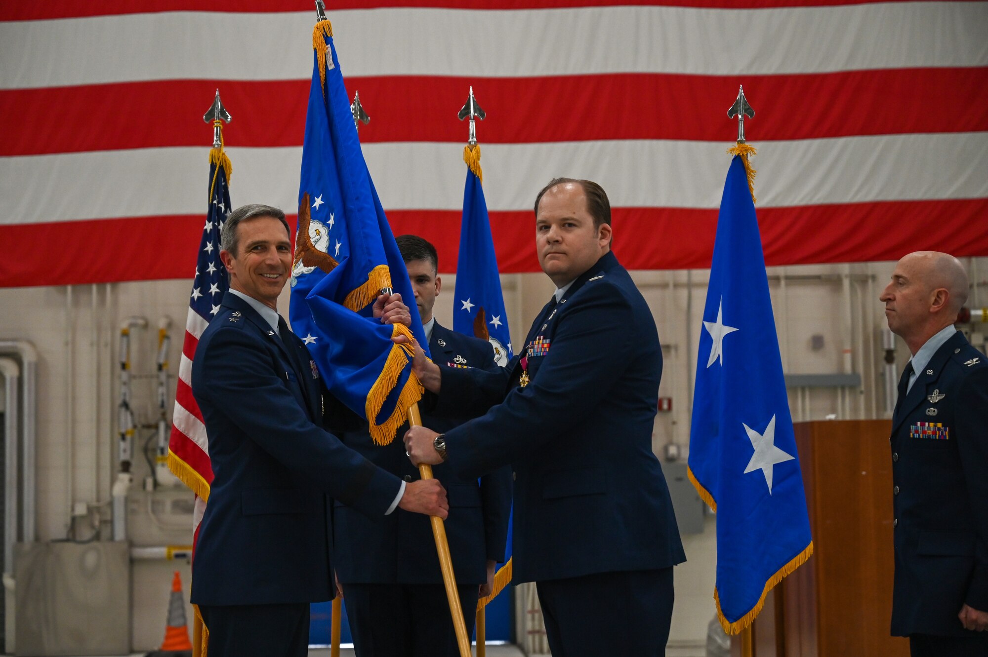 Major General Bryan R. Radliff, 10th Air Force commander presided as Col. Jonathan Gration Jr. relinquished command to Col. Brian “Notcho” Budde, at 1477 on May 5, 2023.
Change of command ceremonies allow subordinates to witness the formal change of responsibility of the unit from one officer to another.