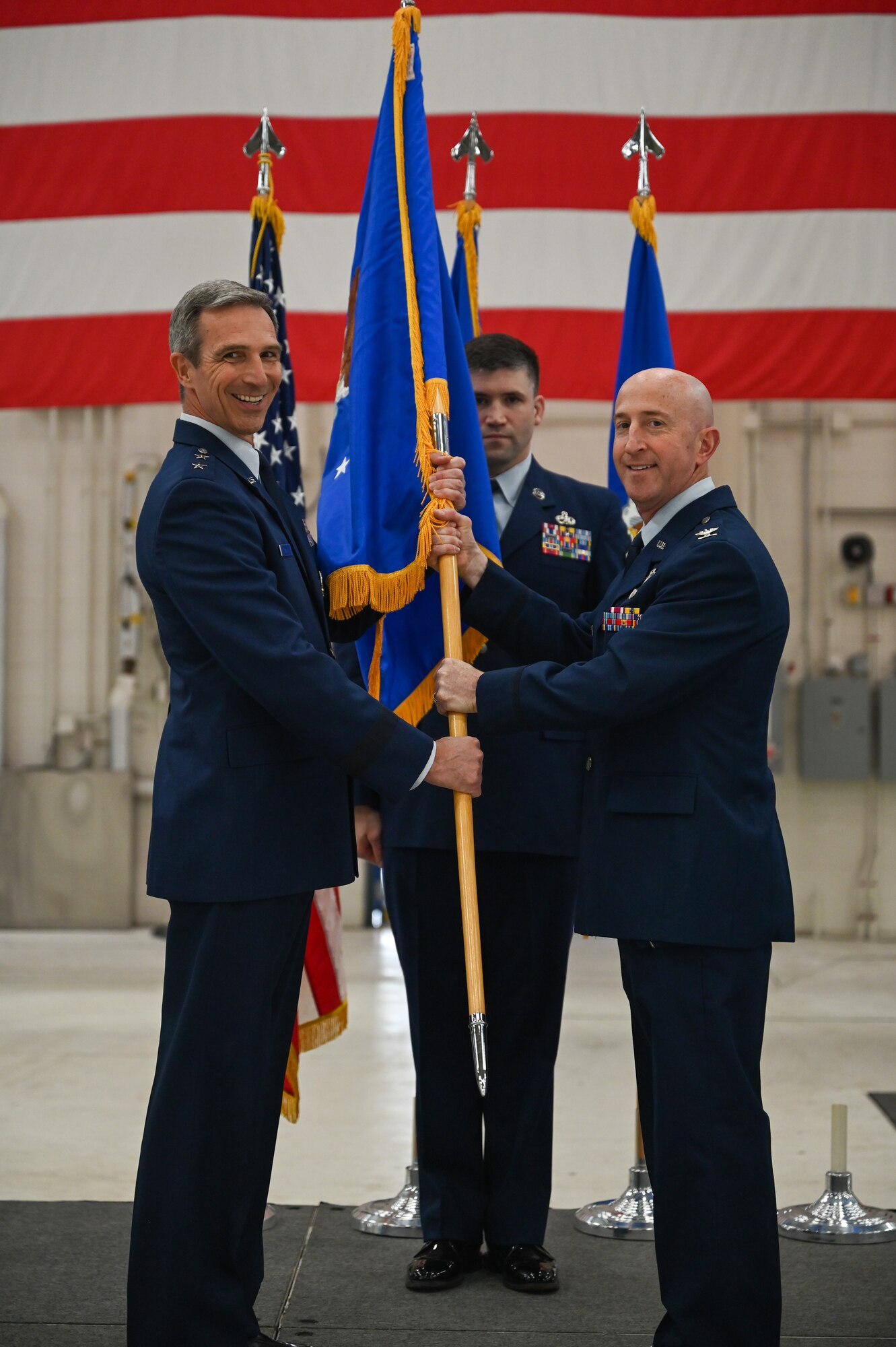 Major General Bryan R. Radliff, 10th Air Force commander presided as Col. Jonathan Gration Jr. relinquished command to Col. Brian “Notcho” Budde, at 1477 on May 5, 2023.
Change of command ceremonies allow subordinates to witness the formal change of responsibility of the unit from one officer to another.