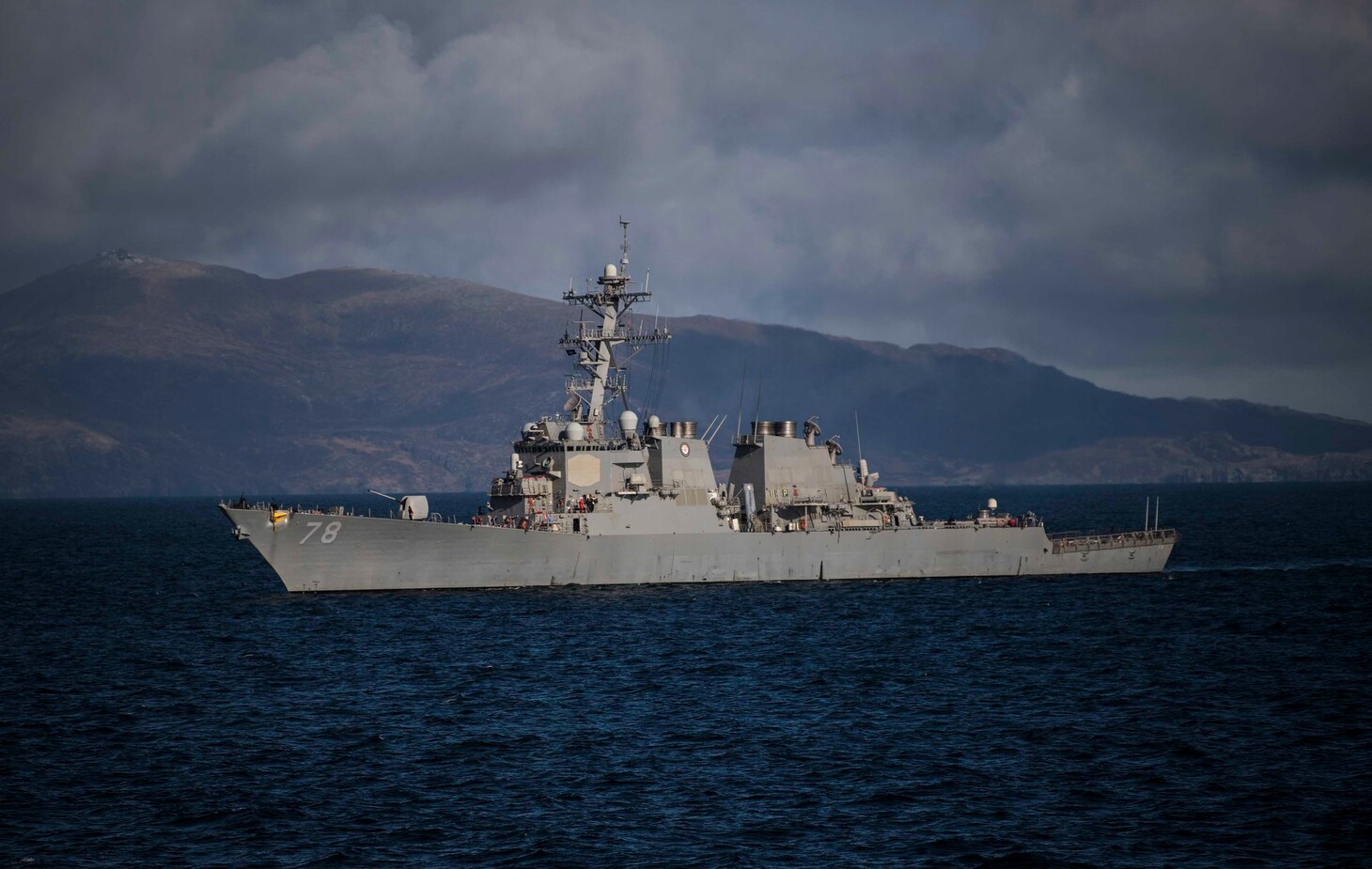The Arleigh Burke-class guided-missile destroyer USS Porter (DDG 78) transits the North Channel during exercise Joint Warrior 19-1, April 2, 2019. Joint Warrior is a United Kingdom-led, multinational exercise in a robust maritime training environment in which allies and partners can improve interoperability and prepare forces for combined operations.