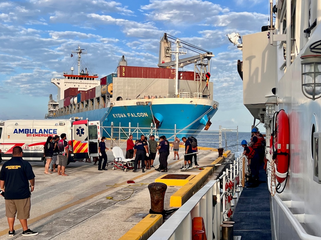 Transfer of injured man from Oliver Henry to EMS in Saipan