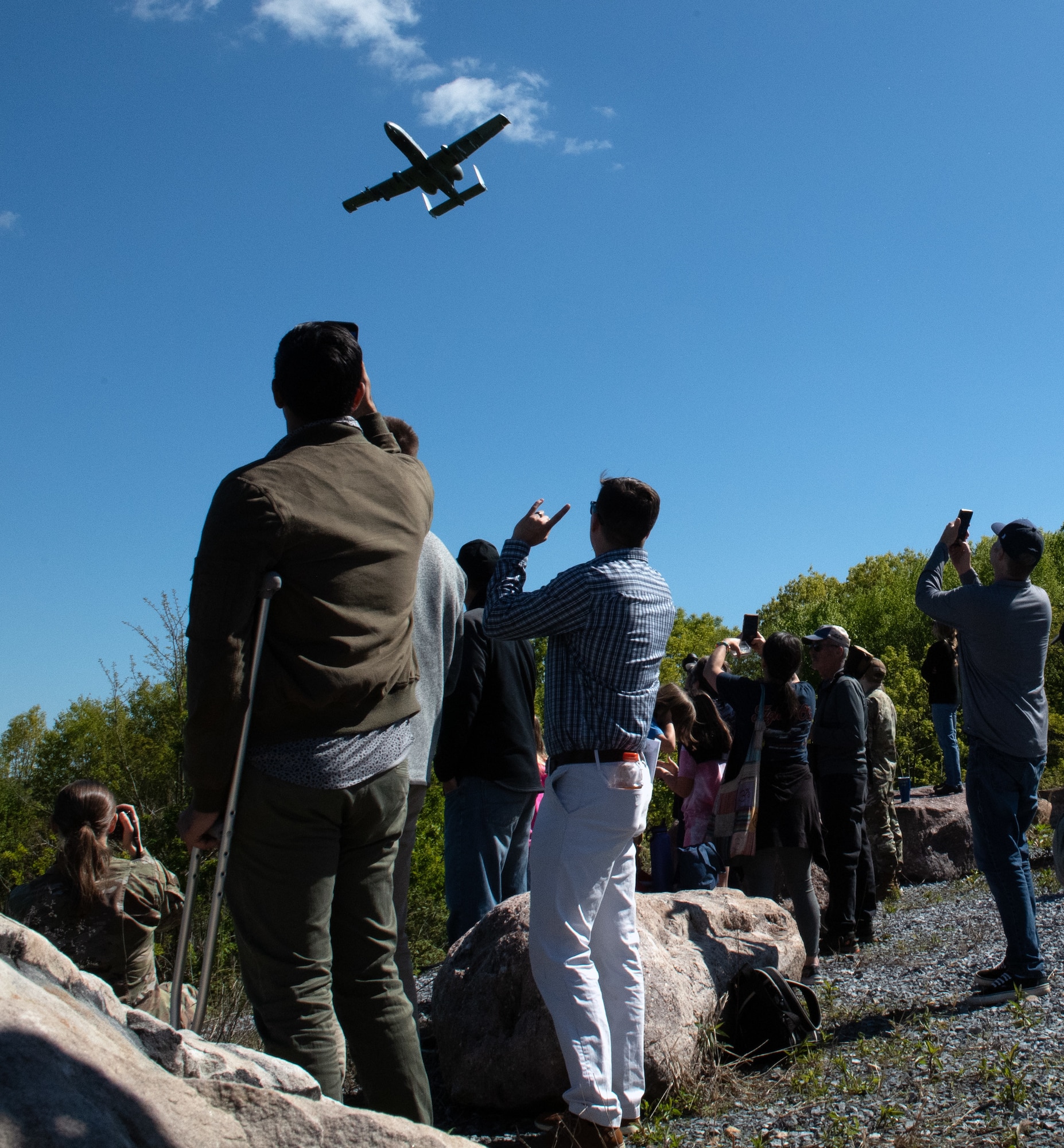 Families of 175th Wing Airmen observe A-10C Thunderbolt II aircraft assigned to the 104th Fighter Squadron conduct training exercises May 6, 2023, at Fort Indiantown Gap, Pennsylvania.