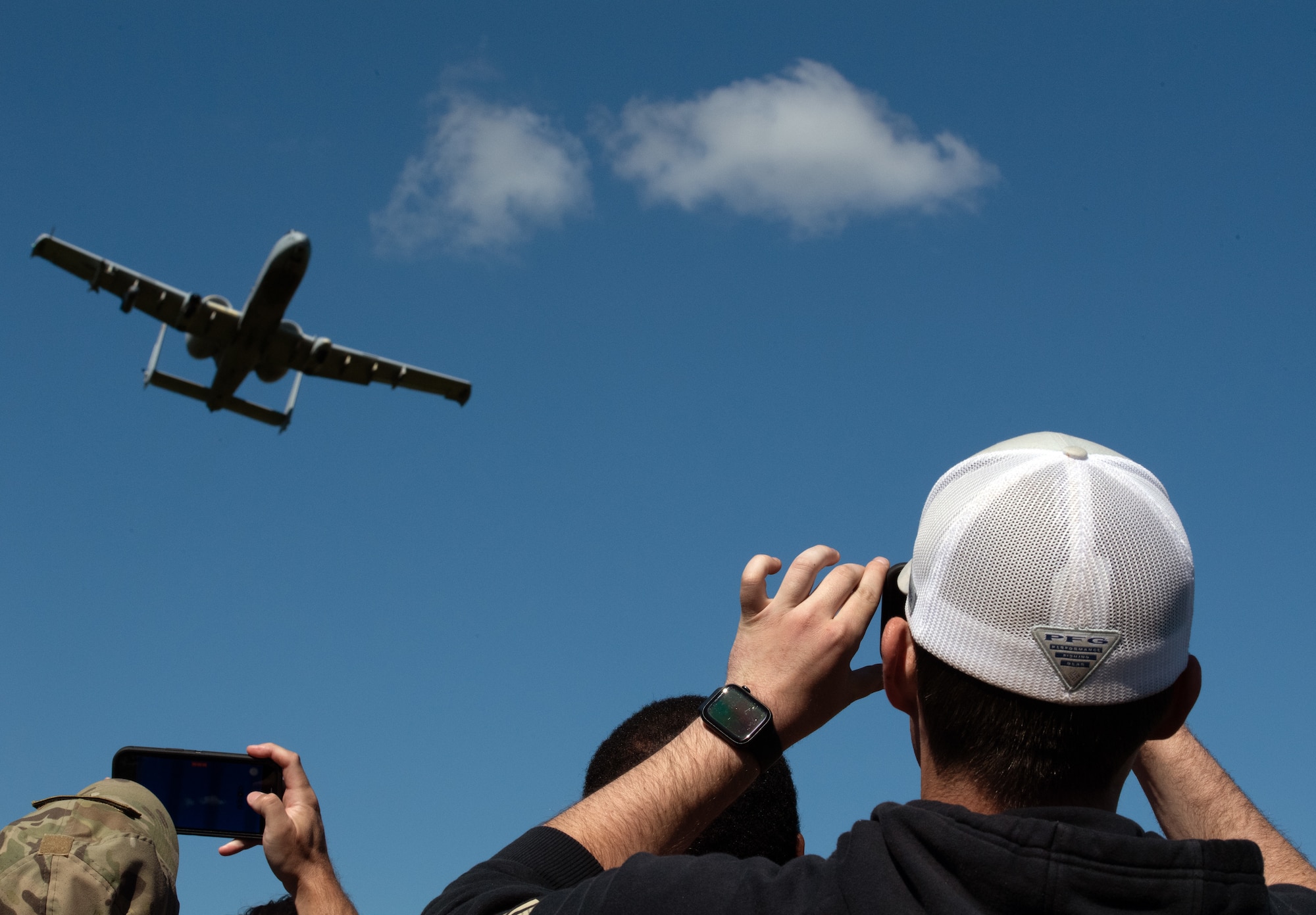 Families of 175th Wing Airmen observe A-10C Thunderbolt II aircraft assigned to the 104th Fighter Squadron conduct training exercises May 6, 2023, at Fort Indiantown Gap, Pennsylvania.