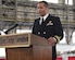 Naval Air Warfare Center Aircraft Division Lakehurst Officer-in-Charge Cmdr. Walter “Yazzi” Reynolds speaks during his retirement ceremony