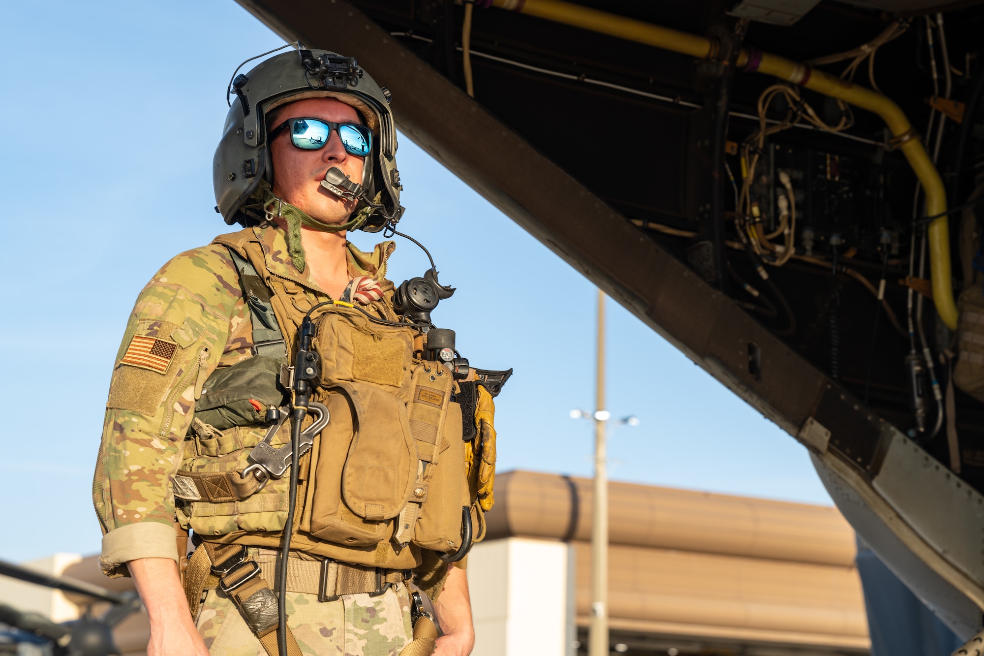 U.S. Air Force Tech. Sgt. Malachi Pinedo, an 8th Special Operations Squadron special missions aviator, waits for takeoff at Hurlburt Field, Fla., May 4, 2023.