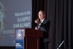 David Norquist, president and chief executive officer of the National Defense Industrial Association and the former deputy secretary of defense, addresses the crowd May 3, 2023, at the Defense Logistics Agency Supply Chain Alliance Conference and Exhibition in Richmond, Virginia. Attendees of the 2024 DLA Supply Chain Alliance Conference and Exhibition, scheduled for April 23-24 at the Greater Columbus Convention Center in Columbus, Ohio, will have the opportunity to hear from Norquist and other dynamic speakers from across the Defense Department and industry with expertise in logistics and acquisition. (Photo by Chris Lynch)