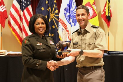 Brig. Gen. Patricia Wallace received the Bison award for the positive attention she brings to the IU ROTC program, and to show their appreciation for her being their guest speaker. Brig. Gen. Patricia Wallace, Commanding General of the 80th Training Command The Army School System (TASS), was invited to return to her alma mater Indiana University, as the guest speaker for the ROTC awards ceremony.