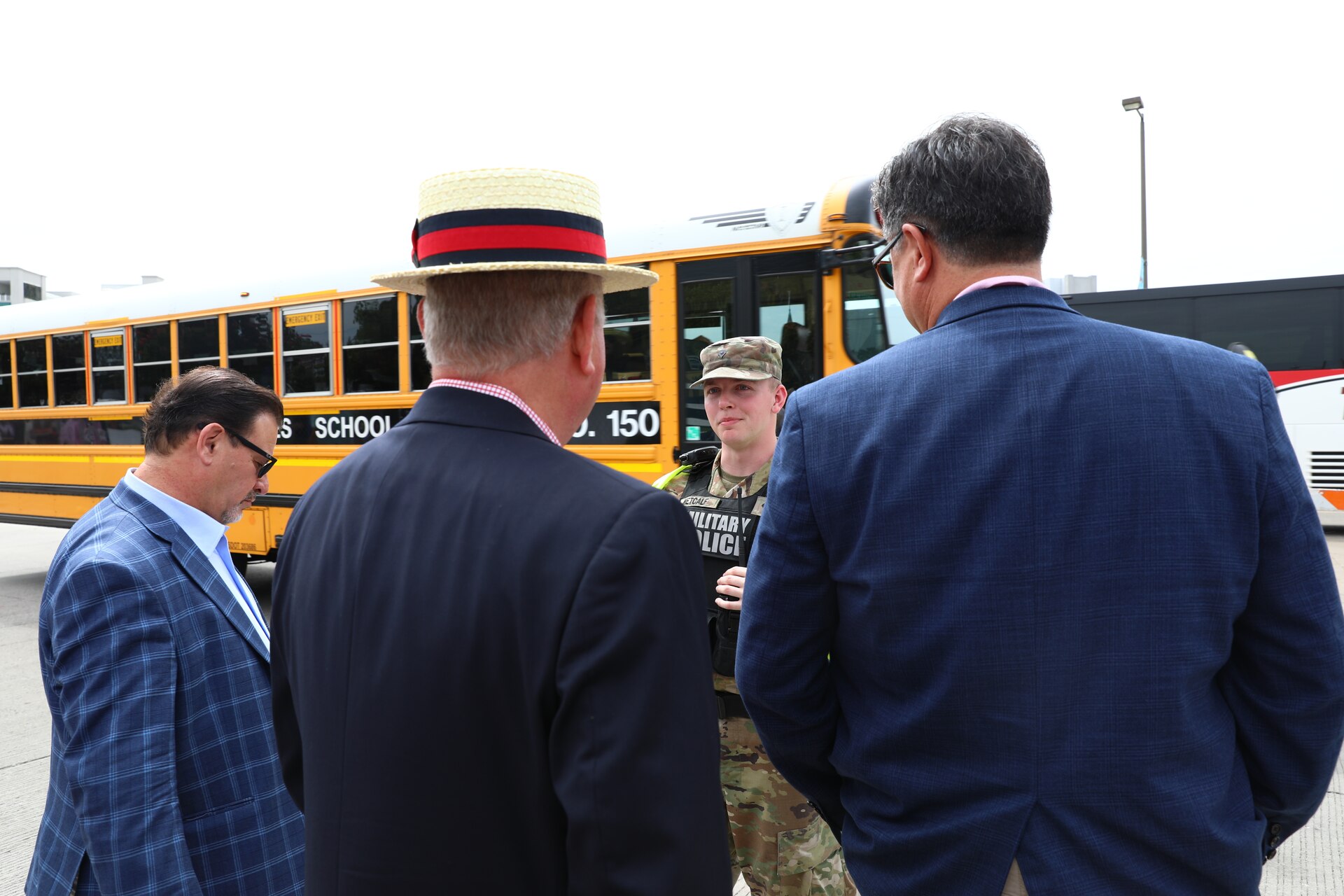 Spc. Jakob Metcalf, from the 617th Military Police Company, provides traffic security outside Churchill Downs in Louisville, Ky., May 6, 2023.