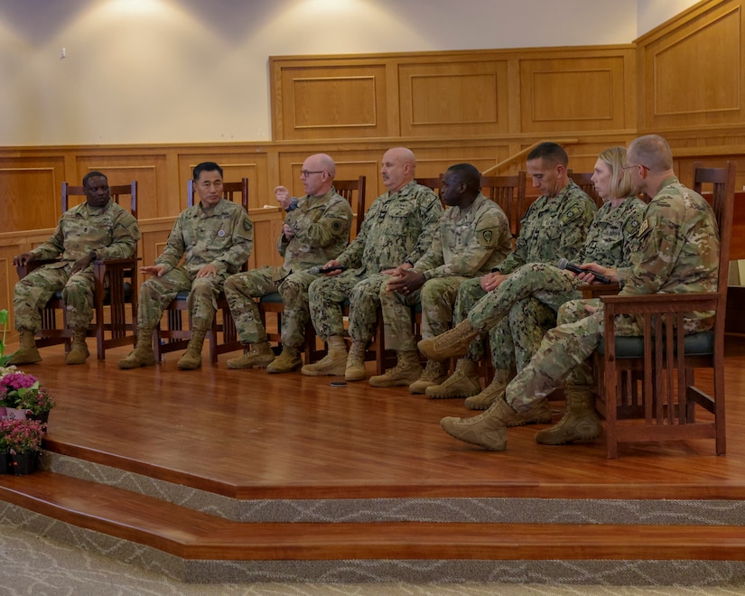 Chaplains from Pacific Air Forces, Marine Corps Forces Pacific, U.S. Pacific Fleet and U.S. Indo-Pacific Command gleaned insight on the future of religious affairs in the Pacific theater during the Chaplaincy Annual Sustainment Training on Marine Corps Base Hawaii Chapel in Kaneohe, Hawaii, May 1-3, 2023.The three-day event culminated with a panel discussion focused on increasing joint religious interoperability. (U.S. Army photo by Mary A. Andom)