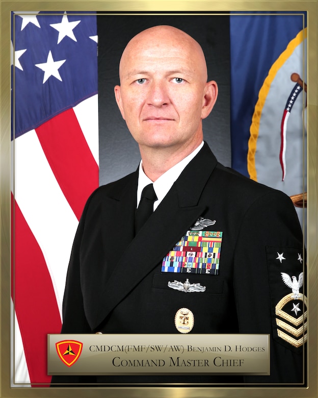 Master Chief Ben Hodges, a native of Nebraska, enlisted in the U.S. Navy in August 1999. Following basic training, he completed Hospital Corpsmen School and Field Medical Service School. His academic achievements include Marine Corps Corporal’s Course, Sergeant’s Course, Navy Senior Enlisted Academy Class 165 Blue, Command Master Chief (CMC)/Chief of the Boat (COB), Navy Senior Leader Seminar, and NATO CSEL Course at Baltic Defense College in Tartu, Estonia.