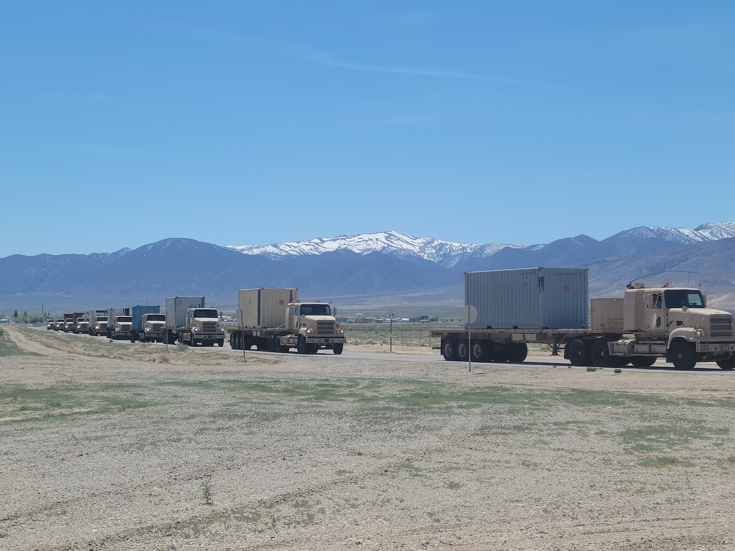 U.S. Soldiers with the Pennsylvania National Guard’s 131st Transportation Company, 228th Transportation Battalion, 213th Regional Support Group, drive 111, 20-foot containers of ammunition from Fort Indiantown Gap to Hawthorne, Nevada, as part of Army Materiel Command’s Operation Patriot Press, a coast-to-coast ammunition redistribution mission. During the trip to Nevada and back, 131st TC Soldiers drove more than 50 vehicles approximately 6,200 miles with no accidents.