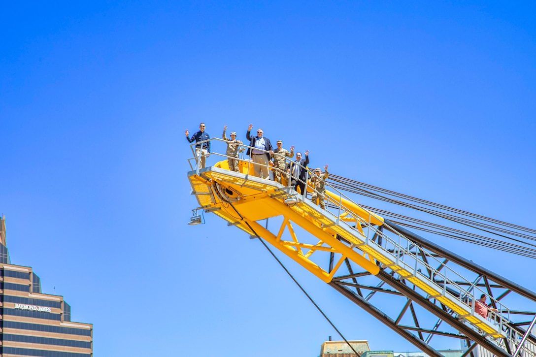 The U.S. Army Corps of Engineers Memphis District officially launched its new, $25.5 million Bank Grading Unit (BGU), “Grader 1”, with a May 2 christening ceremony on a boat ramp located in downtown Memphis, Tennessee.