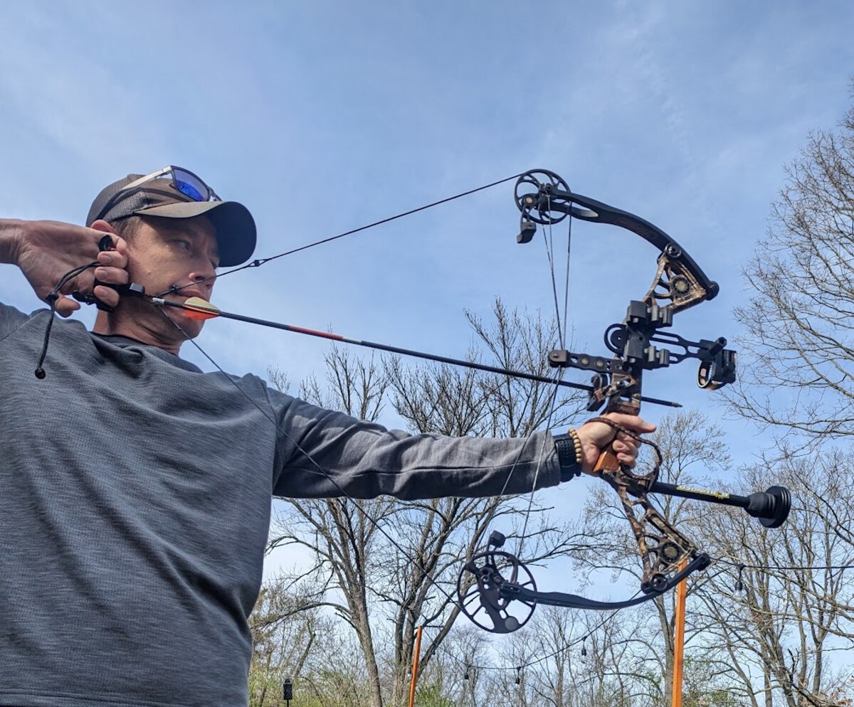 Jeremy Michael, AFWERX mission design team lead, practices archery in Oxford, Ohio, April 7, 2023. Started by Michael, the AFWERX "22 For You Challenge" encourages physical and mental health. The idea of the challenge is simple: a participant will take 22 minutes each day to focus on something that brings joy in their life. The intention of the challenge is to create a lasting habit of self-care and improve long-term well-being. (Contributed photo)