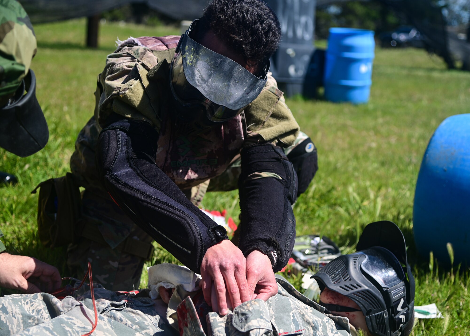 The 30th Medical Group held its first-ever Tier Two Tactical Combat Casualty Care (TCCC) course on March 24, 2022, enhancing the skills of its medical readiness personnel during potential combat situations. The course culminated with a field training exercise in which personnel provided medical care to volunteers and mannequins. TCCC is the new standard across all U.S. military service branches. (U.S. Space Force photo by Airman 1st Class Ryan Quijas)