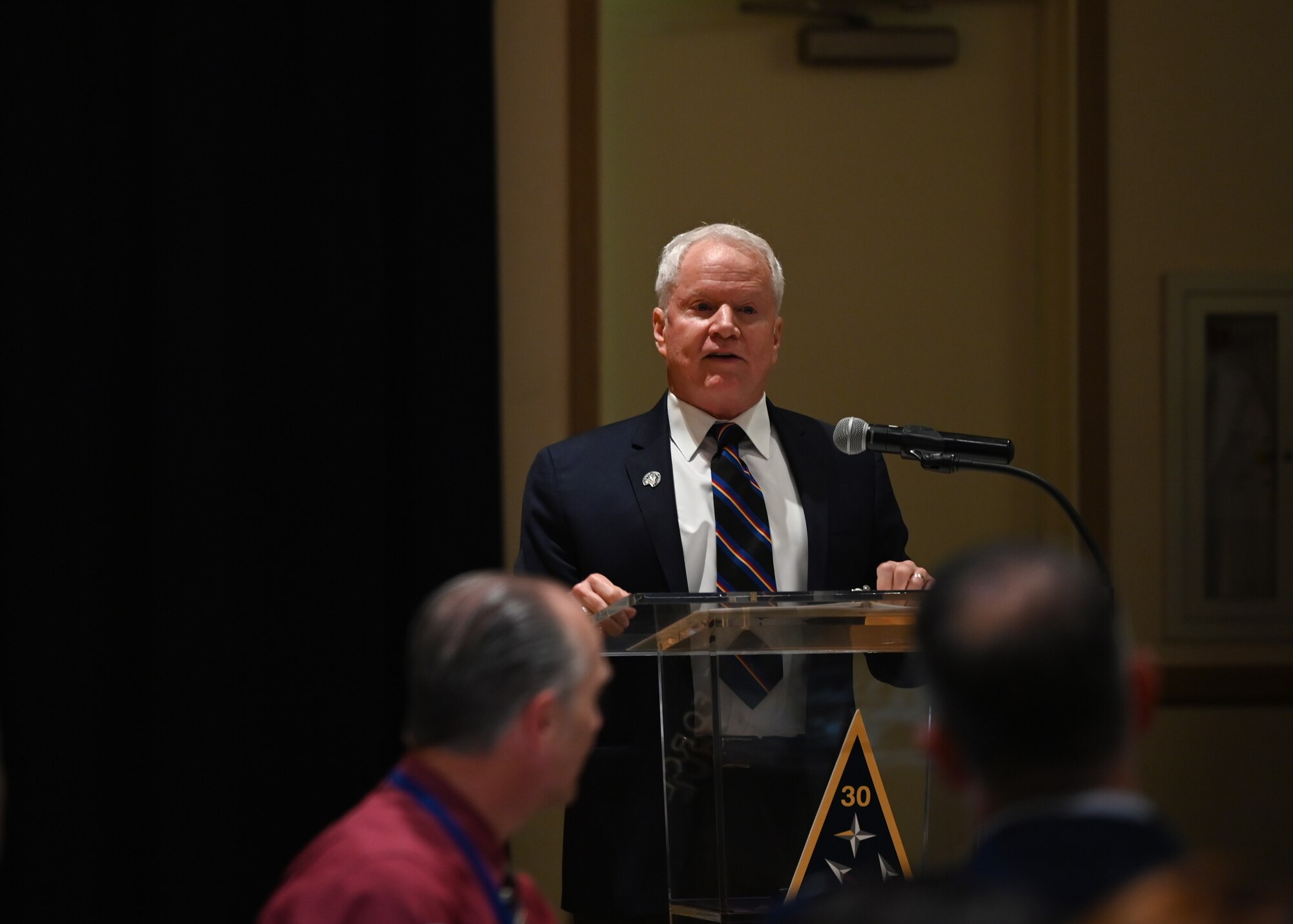 Jim Bray, Santa Maria Chamber of Commerce Military Affairs Committee co-chair, provides opening remarks during the State of Vandenberg address on Vandenberg Space Force Base, Calif., March 15, 2023.  During his keynote address, Col. Robert Long, Space Launch Delta 30 commander, shared that in 2022 the base had its busiest 12 months in 26 years. He also highlighted that Vandenberg will continue to have an integral part in the space industry's increase in activity and that it is crucial to national security. (U.S. Space Force photo by Airman 1st Class Ryan Quijas)