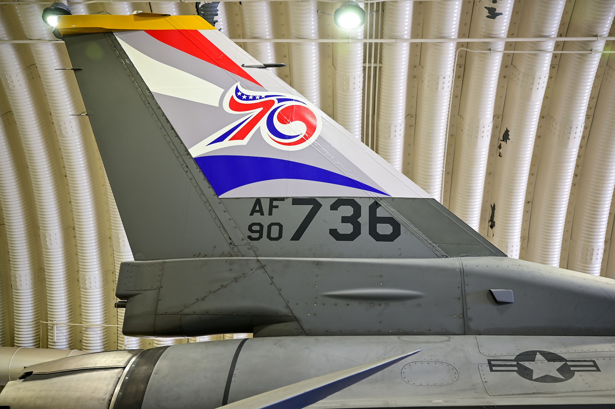 An F-16 Fighting Falcon assigned to the 80th Fighter Squadron sits with an applied 70th anniversary heritage tail flash decal at Osan Air Base, Republic of Korea, May 1, 2023. The decal, symbolizing the 70th anniversary of the US-ROK Alliance, will be showcased on both nations’ aircraft and can be seen on the aircraft during aerial events for the duration of 2023. (U.S. Air Force photo by Tech. Sgt. Timothy Dischinat)