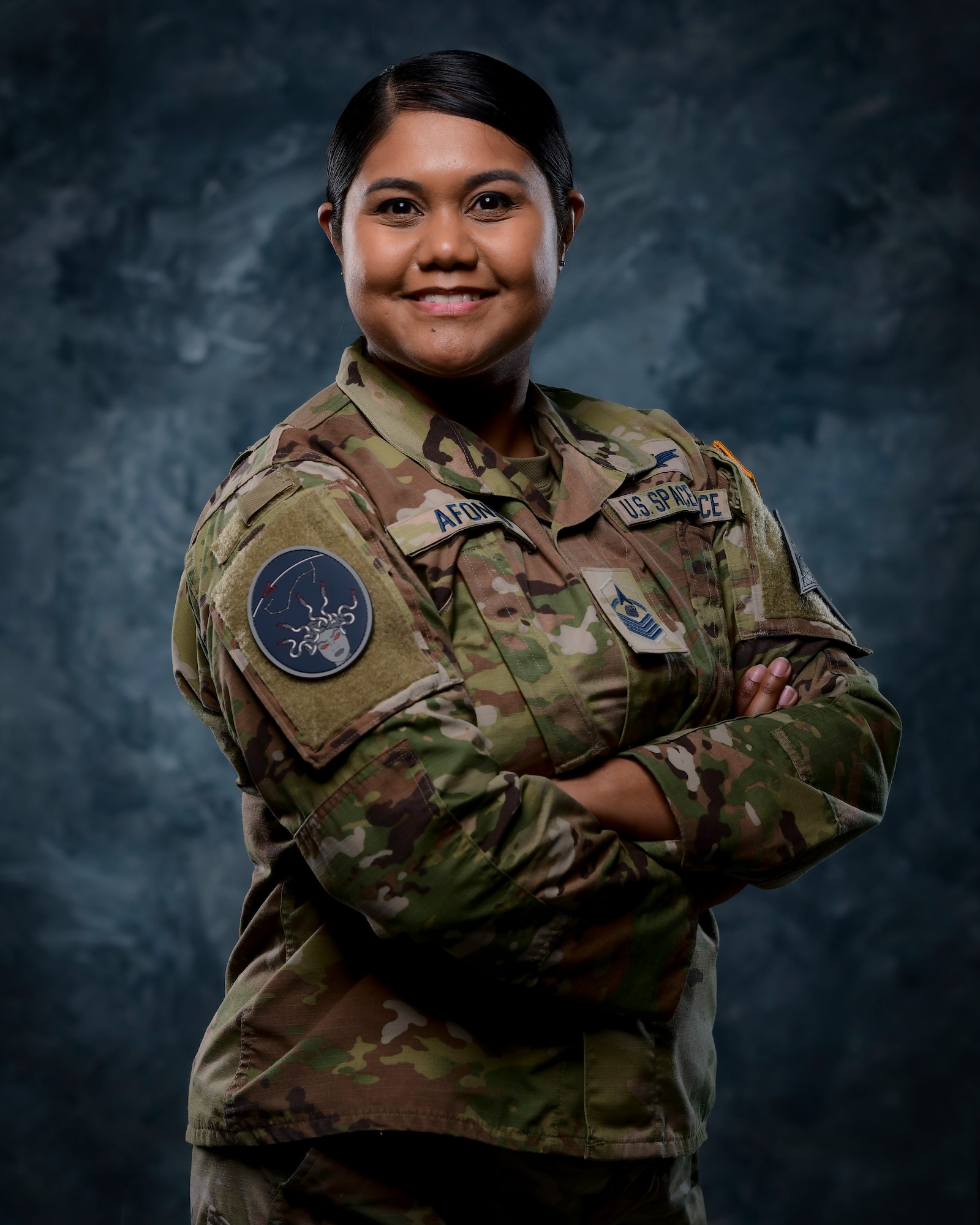 U.S. Space Force Master Sgt. Ana Afonso poses for an official Space Force photo.