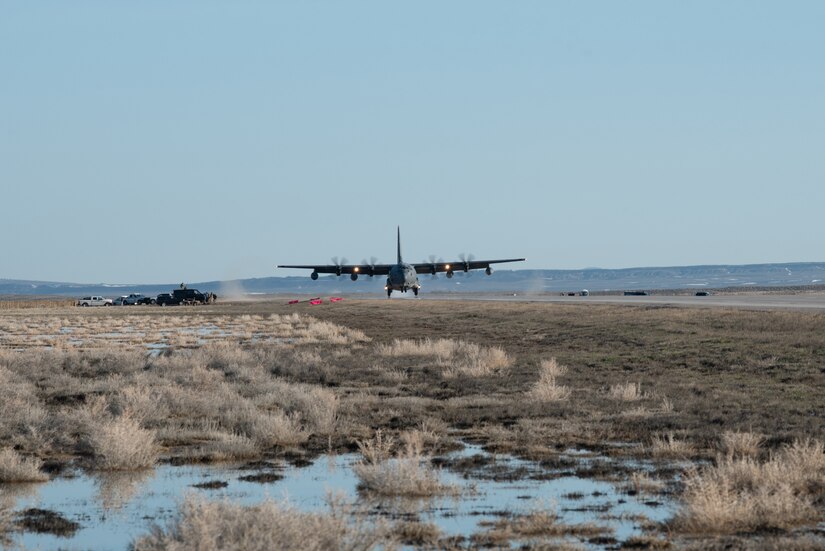An MC-130J Commando II from the 1st Special Operations Wing lands on Highway 287 in Wyoming during Exercise Agile Chariot on April 30, 2023, honing capabilities linked to Agile Combat Employment. Instead of relying on large, fixed bases and infrastructure, ACE employs smaller, more dispersed locations and teams to rapidly move aircraft, pilots and other personnel as needed. Under ACE, millions of miles of public roads can serve as functional runways with Forward Arming and Refueling Points when necessary. (U.S. Air National Guard photo by Master Sgt. Phil Speck)