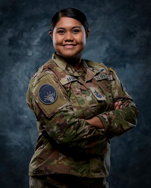  U.S. Space Force Master Sgt. Ana Afonso poses for an official Space Force photo.