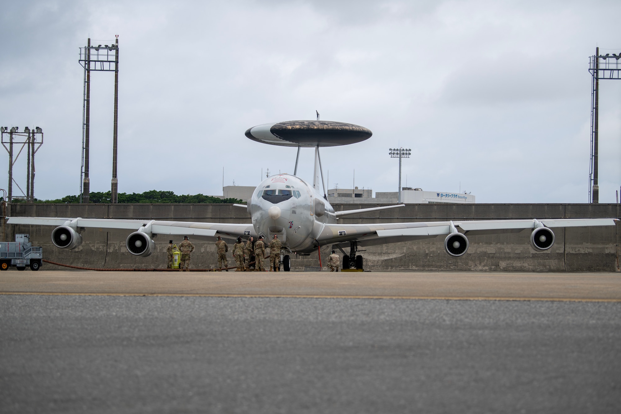 Maintainers preparing an AWACS for take-off