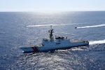 U.S. Coast Guard Cutter Stratton (752) transits the Western Pacific while surface assets conduct training in the ship’s vicinity, west of Hawaii, April 20, 2023. Stratton deployed to conduct collaborative engagements with partner nations’ coast guards and navies for the promotion of a free and open Indo-Pacific. (U.S. Coast Guard photo by Petty Officer 3rd Class Shae Erickson)