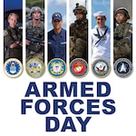 Celebrate Armed Forces Day in May and honor all who are serving in the U.S. Army, U.S. Navy, U.S. Marine Corps, U.S. Air Force, U.S. Coast Guard and U.S. Space Force. (Graphic by Amy Givens, Nebraska Military Department)