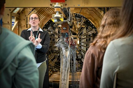 Stephanie Ferrone, Naval Surface Warfare Center Program Management Branch Head, talks to children about the capabilities of the Magnetic Fields Lab at Carderock's West Bethesda, Md., site on April 27, National Take Your Child to Work Day. (U.S. Navy photo by Monica McCoy)