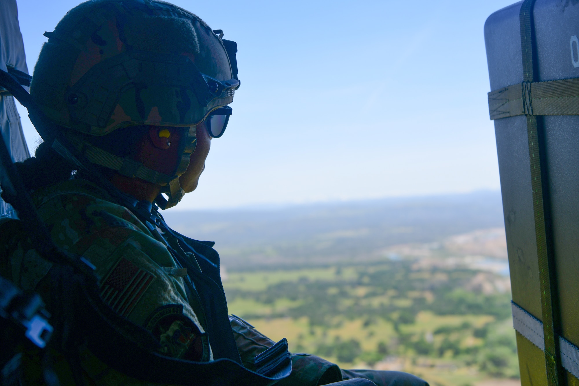 U.S. Air Force 1st Lt. Andi Brown, 9th Civil Engineering Squadron requirements and optimization officer in charge, participates in helicopter training April 26, 2023, at Beale Air Force Base, California.