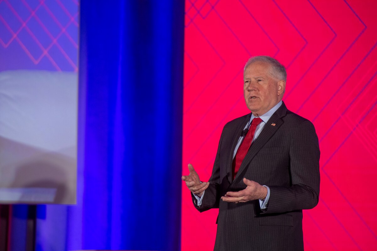 Secretary of the Air Force Frank Kendall speaks onstage during the Ash Carter Exchange on Innovation and National Security