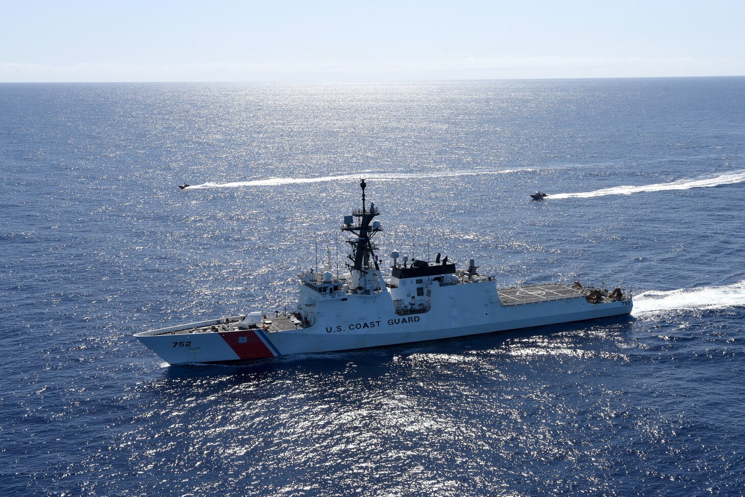 U.S. Coast Guard Cutter Stratton (752) transits the Western Pacific while surface assets conduct training in the ship’s vicinity, west of Hawaii, April 20, 2023. Stratton deployed to conduct collaborative engagements with partner nations’ coast guards and navies for the promotion of a free and open Indo-Pacific.