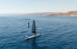 220921-N-NO146-1001 GULF OF AQABA (Sept. 21, 2022) Two unmanned surface vessels, a Saildrone Explorer and Devil Ray T-38 operate in the Gulf of Aqaba, during exercise Digital Shield, Sept. 21. Digital Shield is a bilateral training exercise between U.S. Naval Forces Central Command and Israeli naval forces that focuses on enhancing maritime awareness using unmanned systems and artificial intelligence in support of vessel boarding operations.