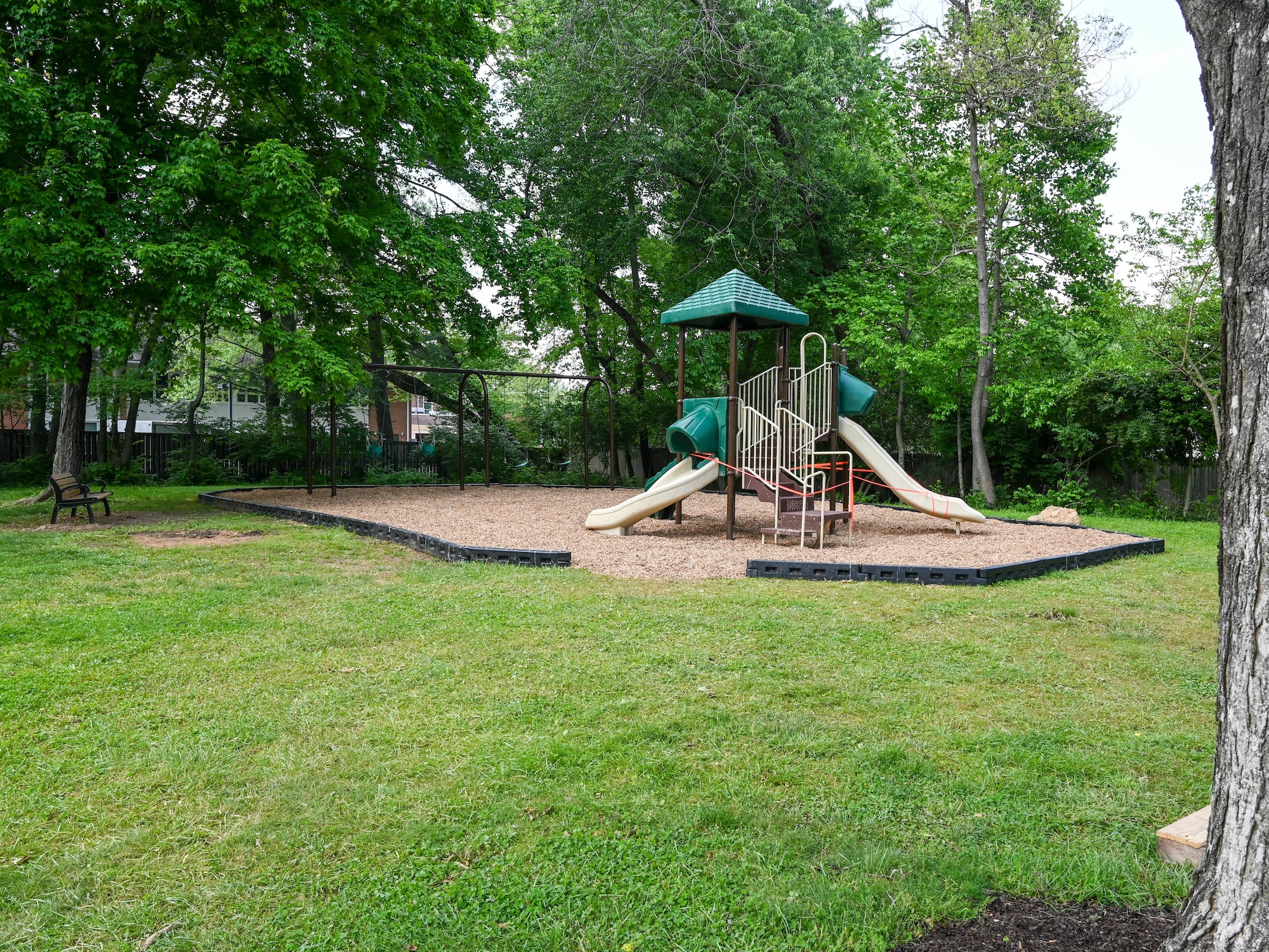 The recently completed Master Sgt. Scott Walters Memorial Playground is in Vienna, Virginia, April 29th, 2023. Walters, a well-loved member of the unit and community organizer, asked for the playground to be constructed as one of his final wishes. (U.S. Air Force photo by Tech. Sgt. Andrew Enriquez)